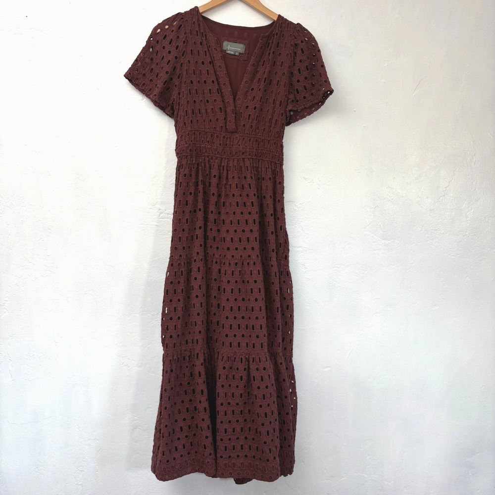 Anthropologie Somerset Maxi Dress Women Size Small Brown Eyelet Tiered